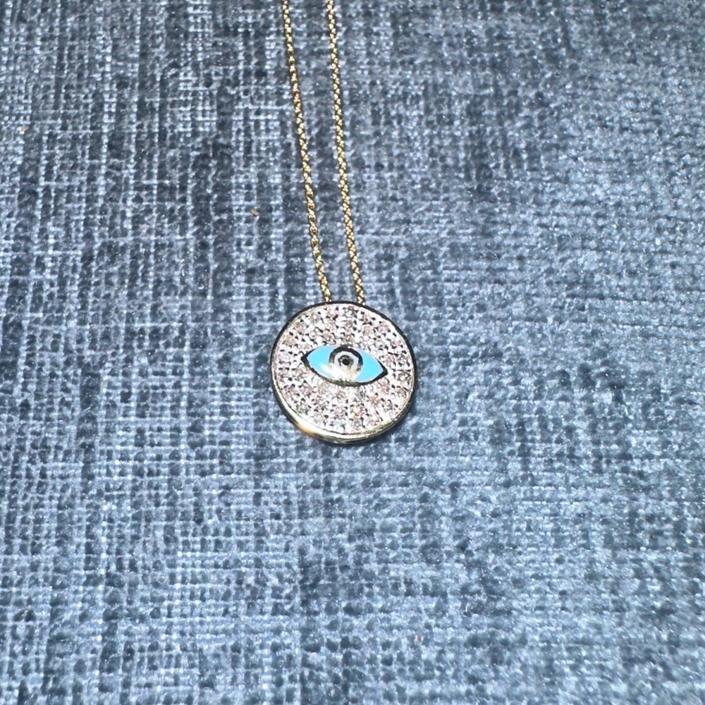 14k yellow gold, natural diamond and enamel necklace